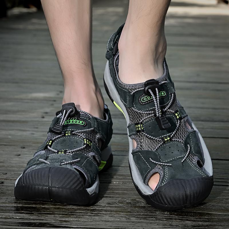 Summer Men'S Sandals Classic Leather Sandals Fashion Outdoor Hiking Fishing Shoes Light Breathable Non-Slip Beach Sandals 38-48