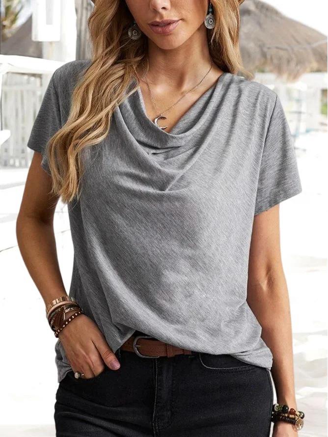 Tops Femininos Casuais de Moda Cor Sólida Manga Curta Primavera/Verão 2025