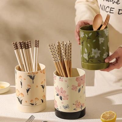 Vintage Ceramic Chopstick Holder Household Chopstick Storage Box with Draining Water Chopstick Spoon Holder Kitchens Accessories