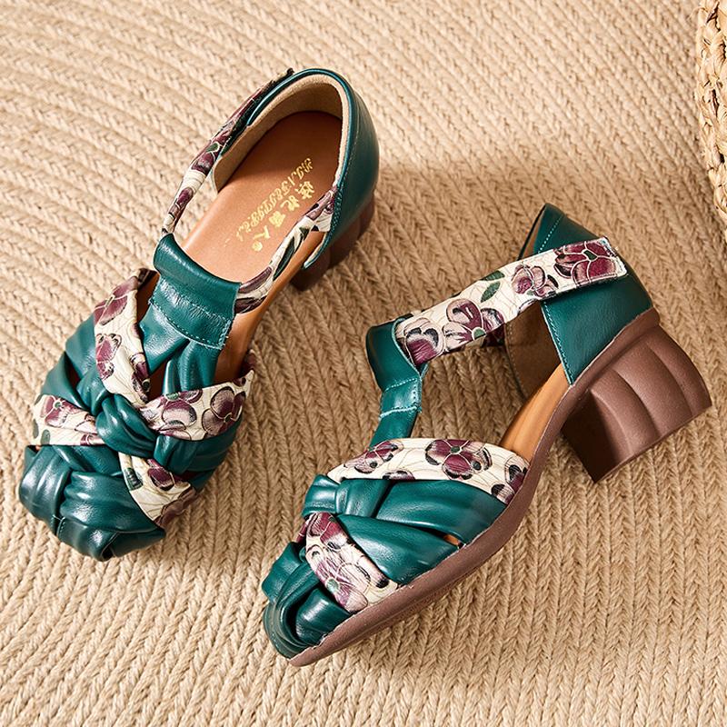 

Fashion GKTINOO Mixed Colors Summer Gladiator Sandals Women Genuine Leather Round Toe Hook & Loop Retro Style Ladies Shoes Handmade 35