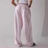 Women's Elastic Waist Straight Leg Long Pants Embroidered Loose Fit Casual Trousers