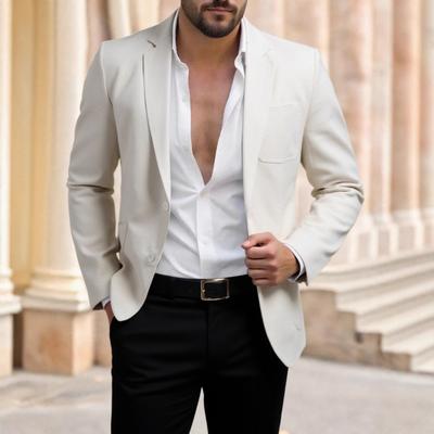 Traje Casual para Hombre para Jóvenes, Moderno Algodón y Lino Color Sólido Monopetaca Dos Botones