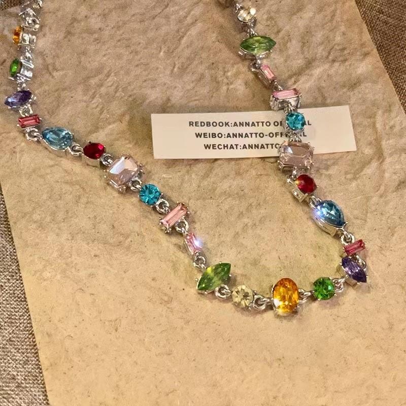 Boho Sweet Candy Colored Zircon Necklace Bracelet Jewelry Sets for Women Delicate Summer Chain Wedding Party Jewelry Gifts