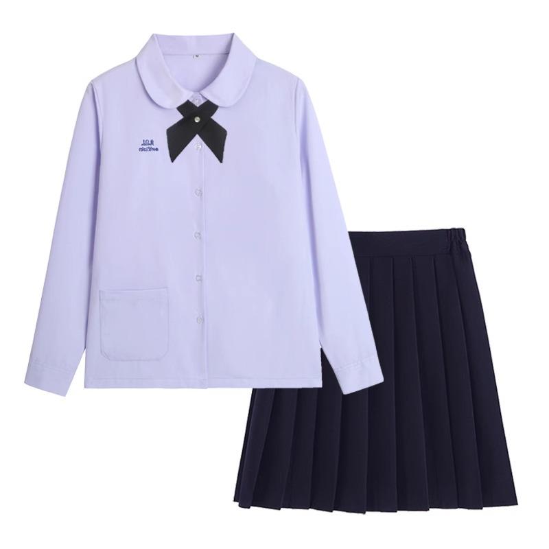 Thai Style Girls' Short/Long Sleeve School Uniform Shirt with Embroidered Badge for JK High School Students