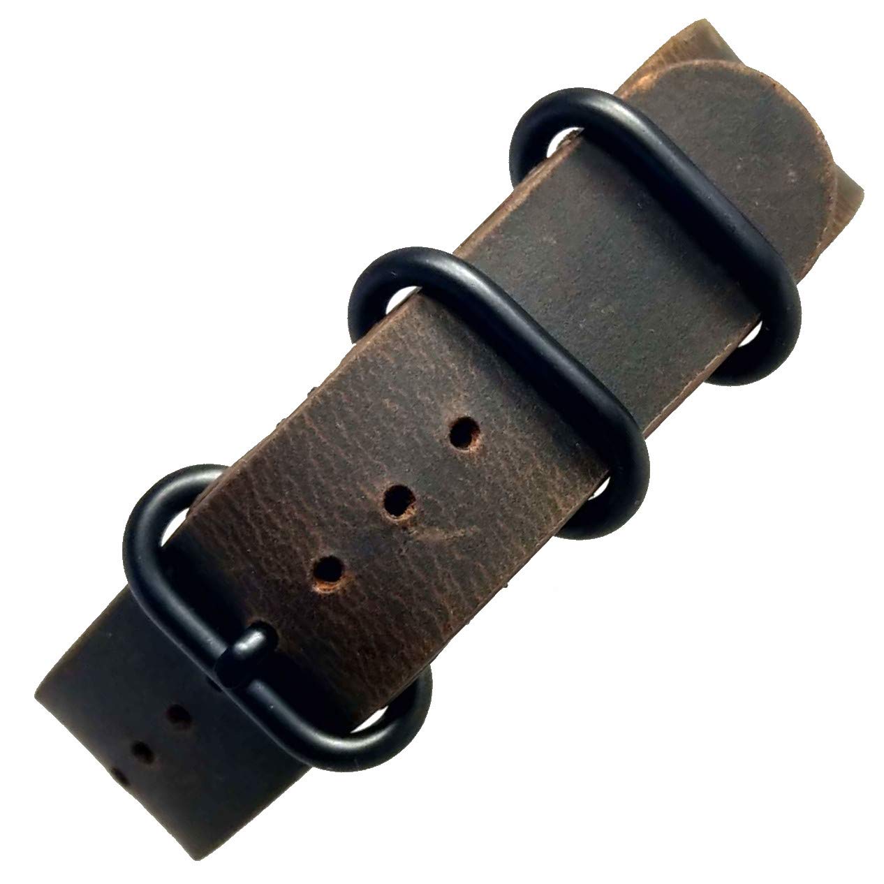 

[time+] 18mm 3-ring NATO ZULU Vintage Leather Military Watch Strap Brown PVD