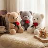 Rose Teddy Bear Plush Toy - Mother's Day Gift, Cute Teddy Bear Hugging Pillow, 25cm Tall, Small Size, Animal Plush Toy, Fun Gift, Back-to-School