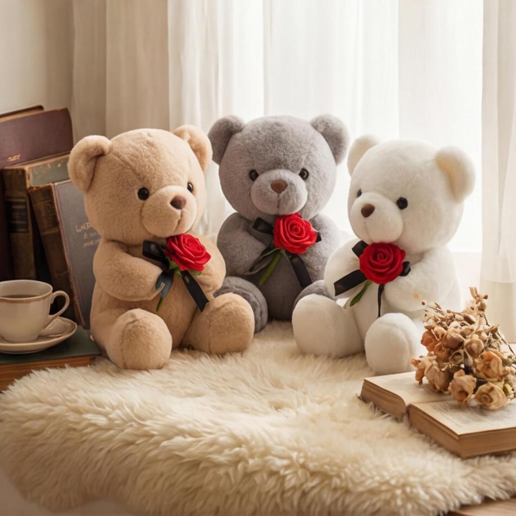 Rose Teddy Bear Plush Toy - Mother's Day Gift, Cute Teddy Bear Hugging Pillow, 25cm Tall, Small Size, Animal Plush Toy, Fun Gift, Back-to-School