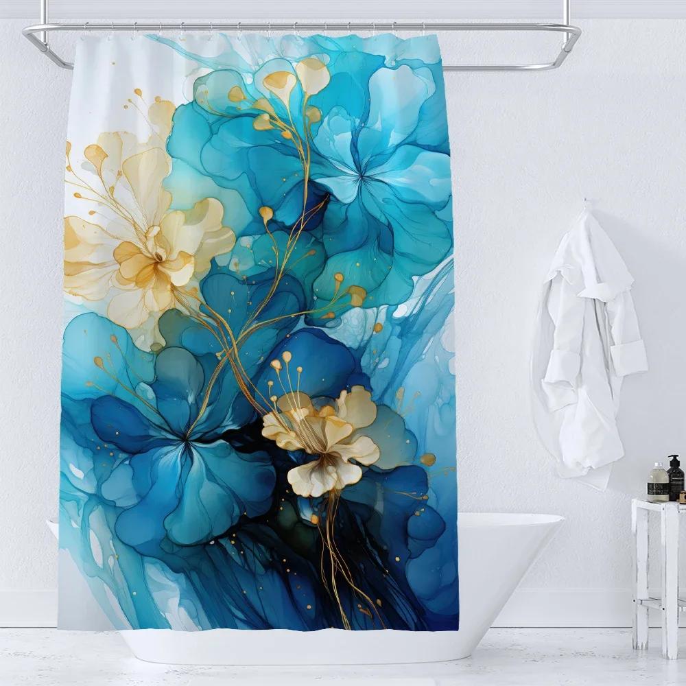 Art Watercolor Flowers Shower Curtain Print Modern Nordic Minimalist Polyster Fabric Home Decor Bathroom Curtains with Hooks