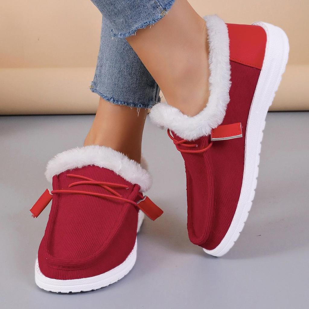 Large Casual Snow Boots Autumn Winter Round Head Short Tube Velvet Fleece Lace Up Cotton Boots Shoes 36-43