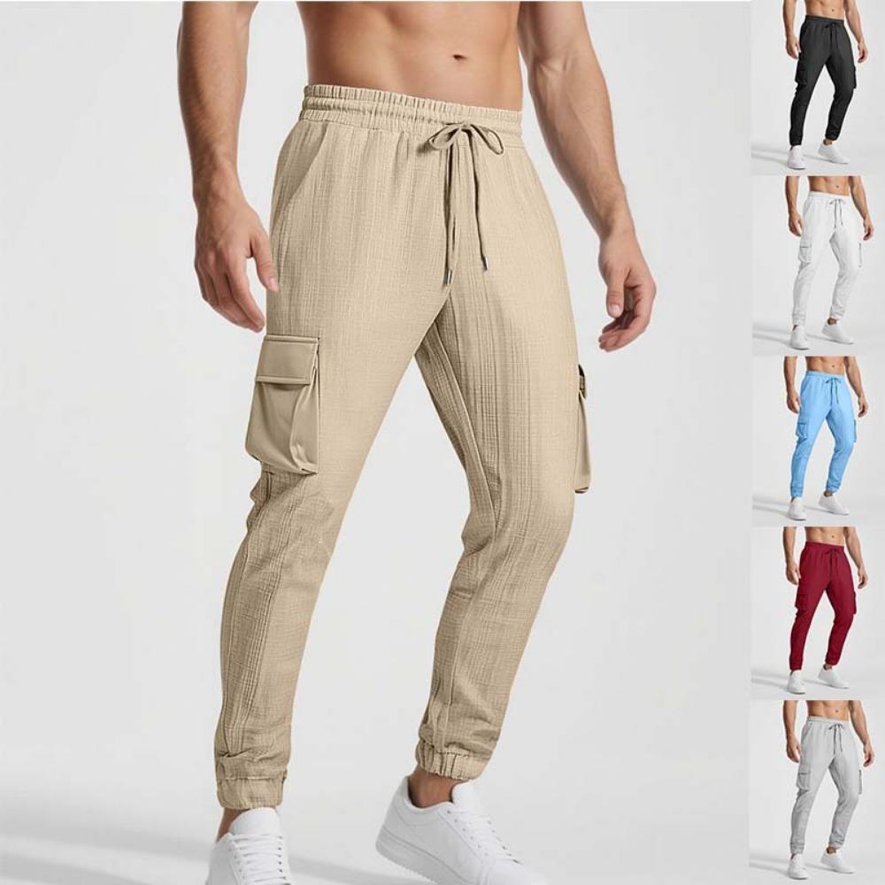 Men's Casual Cargo Pants Multi-Pocket Outdoor Hiking Work Drawstring Pants for Spring Autumn Travel Camping