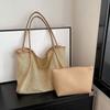 Large Capacity Beach Hollow Composite Tote Lightweight Leather Small Pouch Straw Woven Shoulder Bag Solid Color Polyester