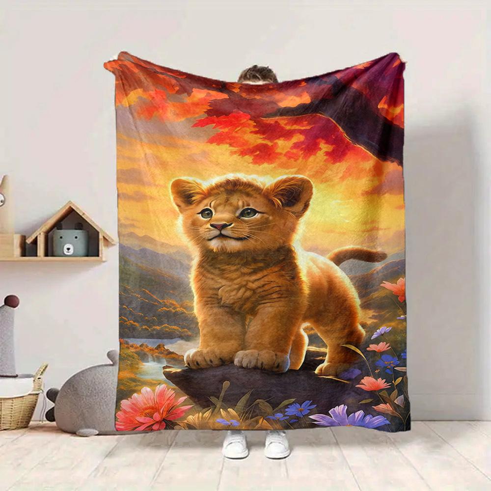 1pc Lion, Fantasy Landscape Blanket Lightweight Flannel Blanket Throw Blanket For Sofa, Bed, Travel, Camping, Livingroom, Couch, Chair, And Bed yy2509