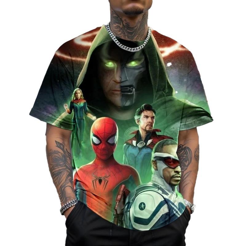 Marvel superhero pattern men's round neck summer Deadpool T-shirt breathable and casual suitable for daily commuting