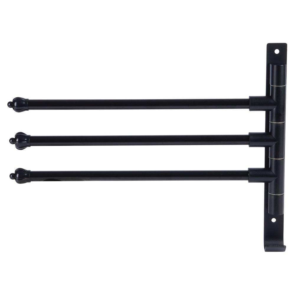 Bathroom Wall Towel Rack, Metal Black, Rotating Hook, 30cm