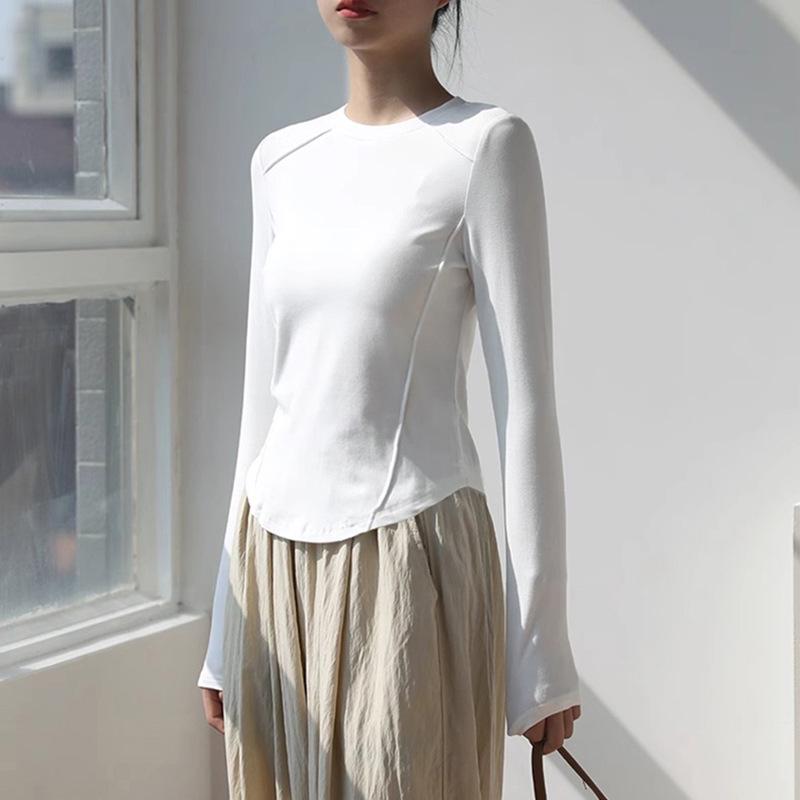 

French Chic Women s Slim Fit Pure Cotton Long Sleeve Base Shirt for Autumn/Winter L