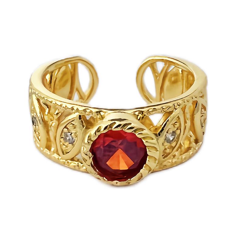 Medieval European Court Retro Pigeon Blood Ruby Gold Ring Classical Nostalgic Antique Open Women'S Ring