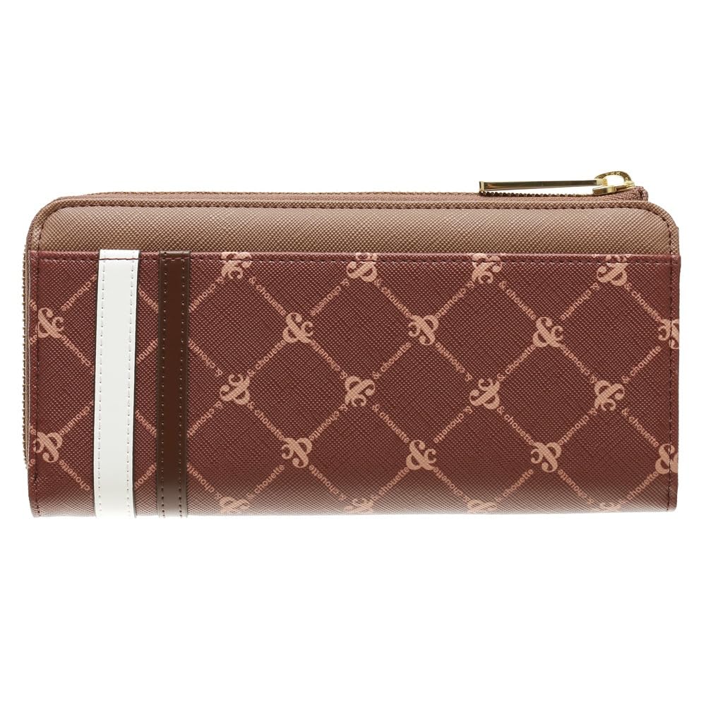 And Chouette Round Zipper Monogram Line Long Wallet for Cute and Gift Wrapping Samantha [ONLYOU] L-Shaped Women, Stylish, Available, (Wine Red)