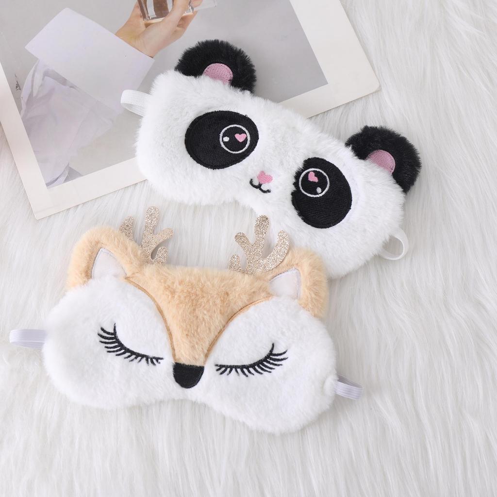 Unicorn Ears Plush Eye Mask with Embroidered Rabbit Design for Sleep Shading
