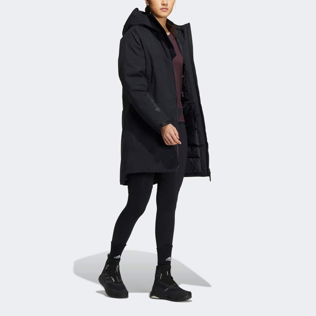 Adidas Terrex W Gtx Gd Jacke Logo-Print Einfarbig Mittellang Kapuzen-Daunenjacke Damenjacke Schwarz HN2001