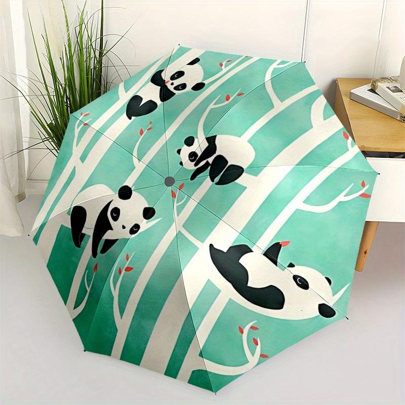 1pc Panda Forest Automatic Open/Close Umbrella Sturdy Iron Frame, Compact Travel UmbrellaIntricate Design Umbrella a0829095