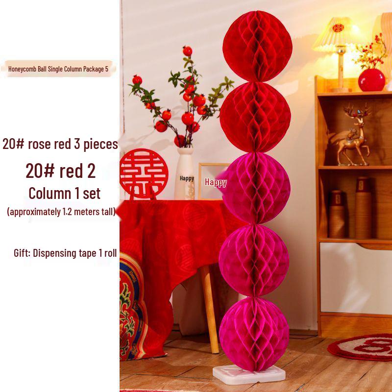Honeycomb Ball Pillar Lantern for Wedding Room Decoration, Bride Photo Props, Double Happiness Wall Flower
