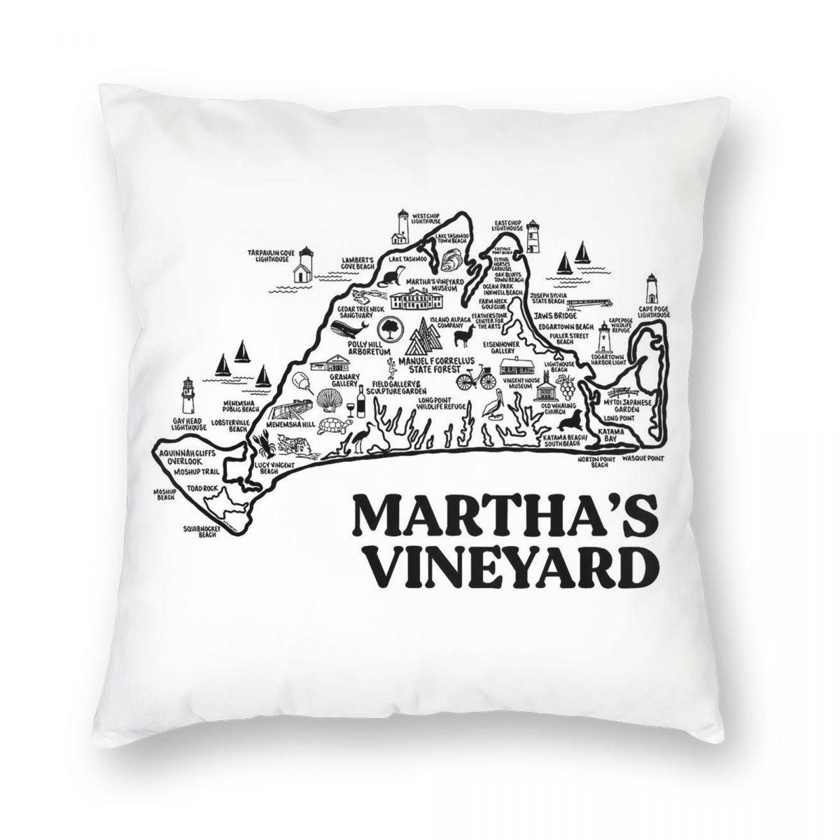 Marthas Vineyard Map Pillowcase Polyester Linen Velvet Printed Zip Decor Throw Pillow Case Bed Cushion Cover 30x30cm
