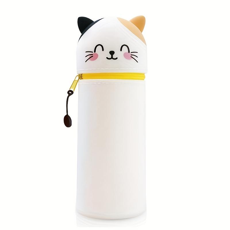2-in-1 Expandable Silicone Pencil Case & Desk Organizer, Cute Cat Design for School Office Home, Soft Durable Stationery Storage