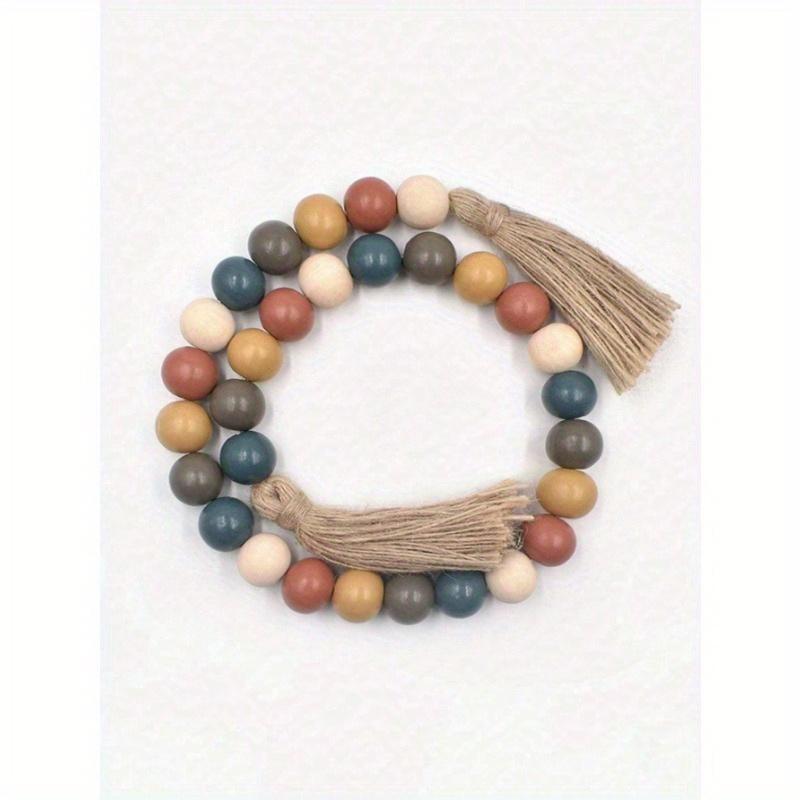 1pc Rustic Vintage Style Tassel Beaded Jute Rope Wall Hanging Home Decoration Wooden Beads String Best Gifts Birthday