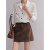 Korean Style High Waist A-Line Brown Corduroy Suede Skirt for Women - Autumn Versatile Short Skirt