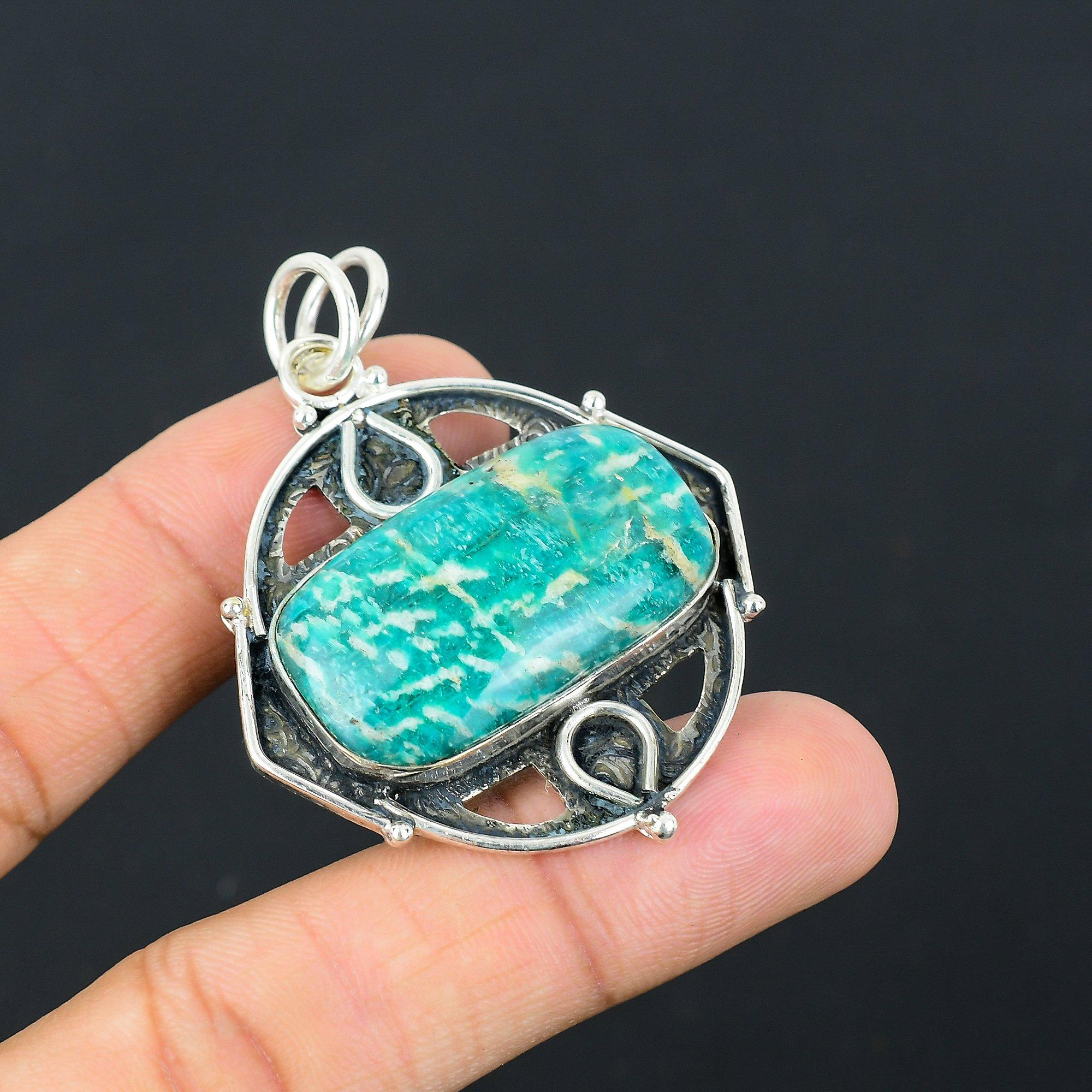 925 Silver Heart Chakra Radiant Natural Amazonite Sister Unique Trendy Pendant