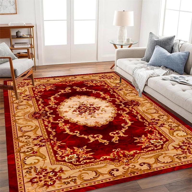 Living Room Carpet Dirt Resistant and Easy To Maintain Retro American Style Foldable Washable Sofa and Coffee Table Carpet