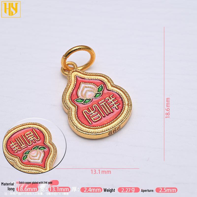 Copper-Plated 24k Gold Gourd Fulushou Fu Charm Pendant for DIY Jewelry