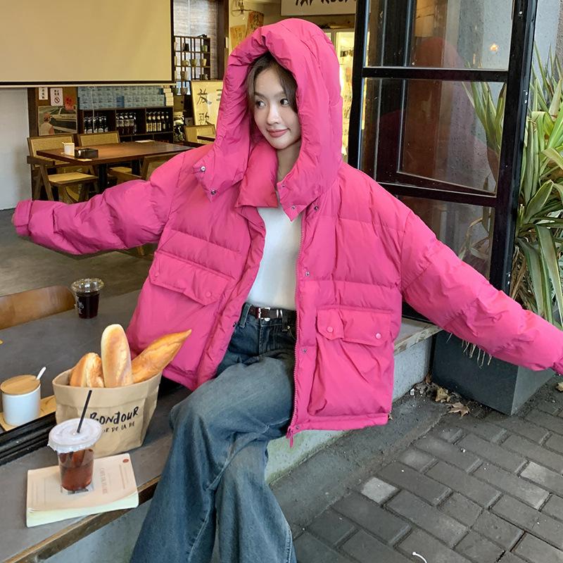 2024 Winter Rose Red Down Jacket for Petite Women - Thick, Stylish, and Trendy Bread Coat