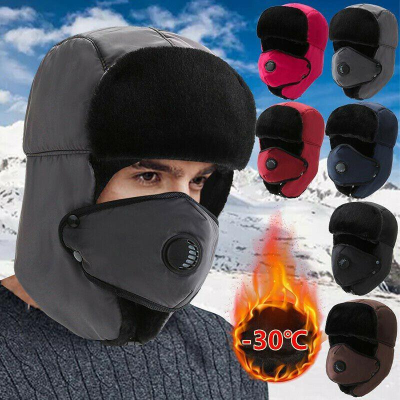 Bequeme Herren Aviator Trapper Trooper Ski Mützen mit abnehmbarer Gesichtsmaske für winterliche Wärme