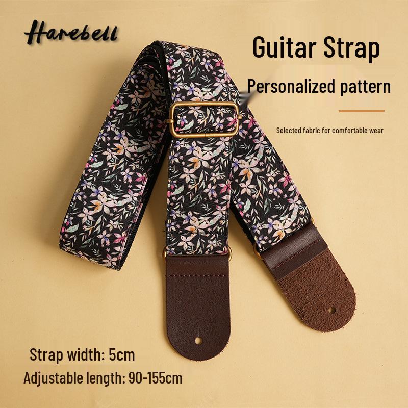 Day & Night Floral Cotton Guitar Strap Set: Anti-Slip, Widened Design, Dark Night Pattern 022, Sunlight Pattern 021
