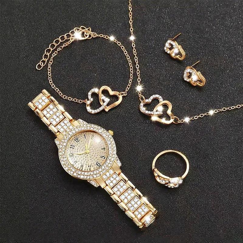 6PCS/Set Luxury Women Gold Watch Fashion Ladies Quartz Diamond Wristwatch Elegant Female Bracelet Watches Set Reloj Mujer