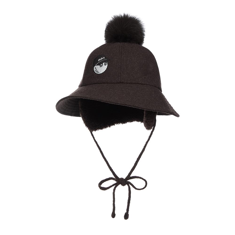 MALBON GOLF Real Fur Pom-Pom Wool Earmuff Bucket Hat Brown (Woman)