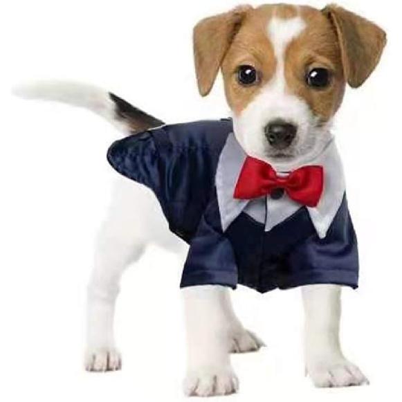 THREEDOG Dog Tuxedo Suit,red Fashion Dress Dog Clothes for Wedding Party,Dog Checked Shirt pet Dress with Bow tie for Birthday,Puppy Costumes for