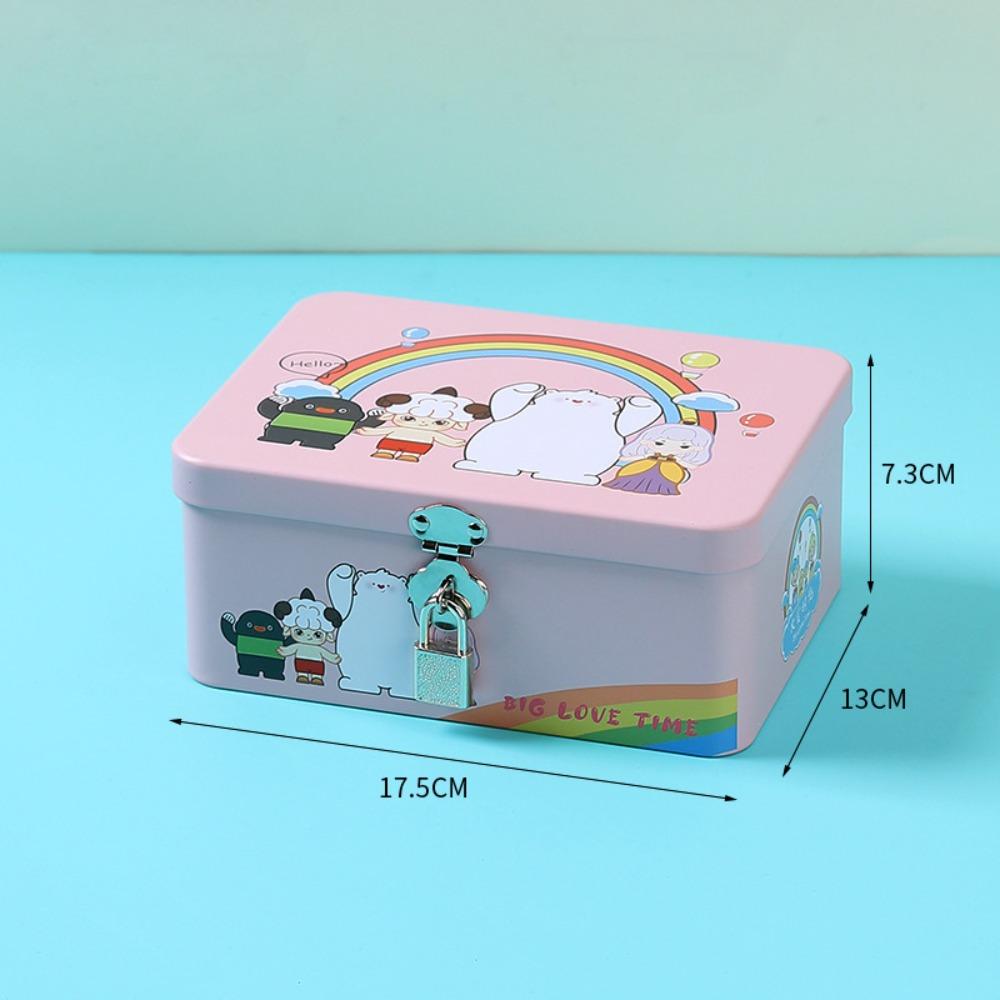 Vintage Tinplate Box Cartoon Print Empty Box High Quality Desktop Storage Case Household