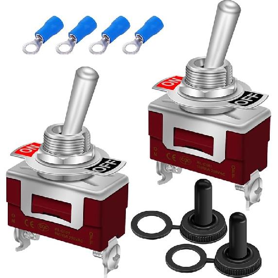 weideer 2Pcs Toggle Switch 12V 30A ON/Off 2 pin 2 Position SPST Waterproof Switch with Waterproof Cap Terminals for Auto Car Boat KL-C101