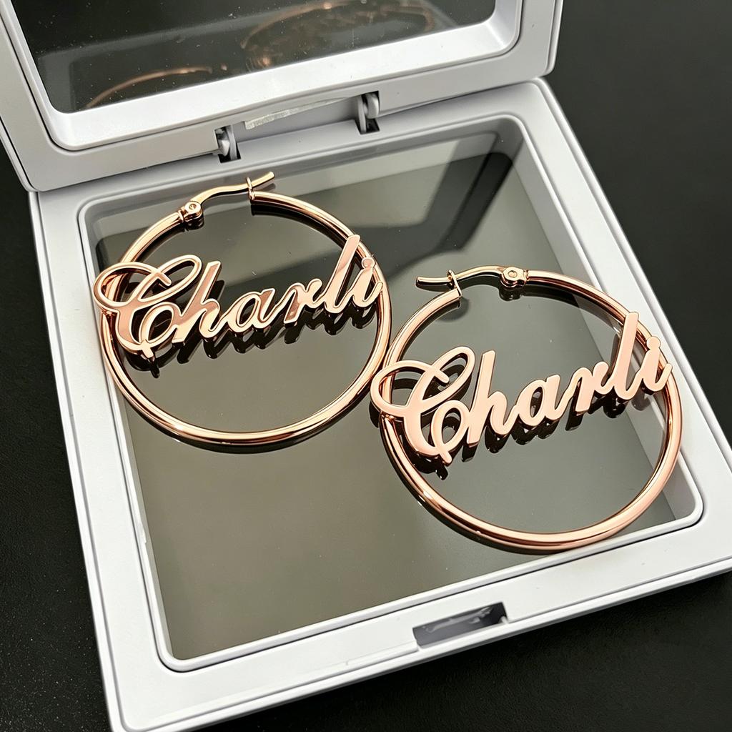 Personalized Name Hoop Earrings Custom Stainless Steel Nameplate Earrings 18k Gold Plated Letter Name Earrings Custom Gifts