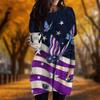 New In Autumn National Flag Butterfly Print Plus Size Dress Women O'neck Long Sleeves Casual Pocket Dresses