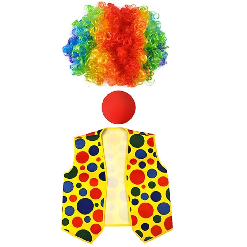 Komplettes Clown-Performance-Outfit Regenbogen-Perücke Fliege mit Accessoires für Themenveranstaltung und Rollenspiel Cosplay Kostüm