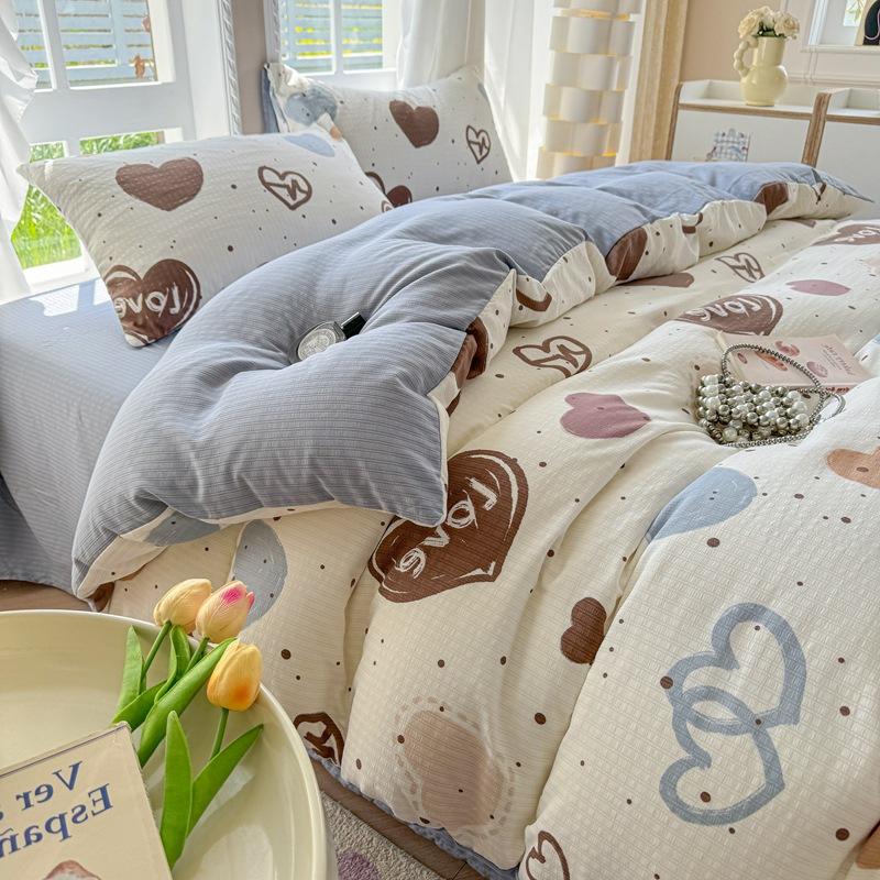 Class A maternal and infant grade, jacquard aerobic colored cotton, skin-friendly, comfortable, simple and literary 4pcs set on the bed