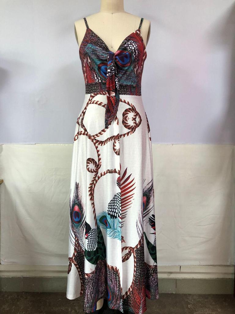 2025 New European & American Floral Lace-Up Spaghetti Strap Long Dress