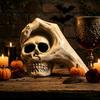 Dark Style Desktop Decoration Halloween Skull Hand Sculpture, Gothic Skeleton Head Figurine, Spooky Resin Creative Tricky Festival Gift for
