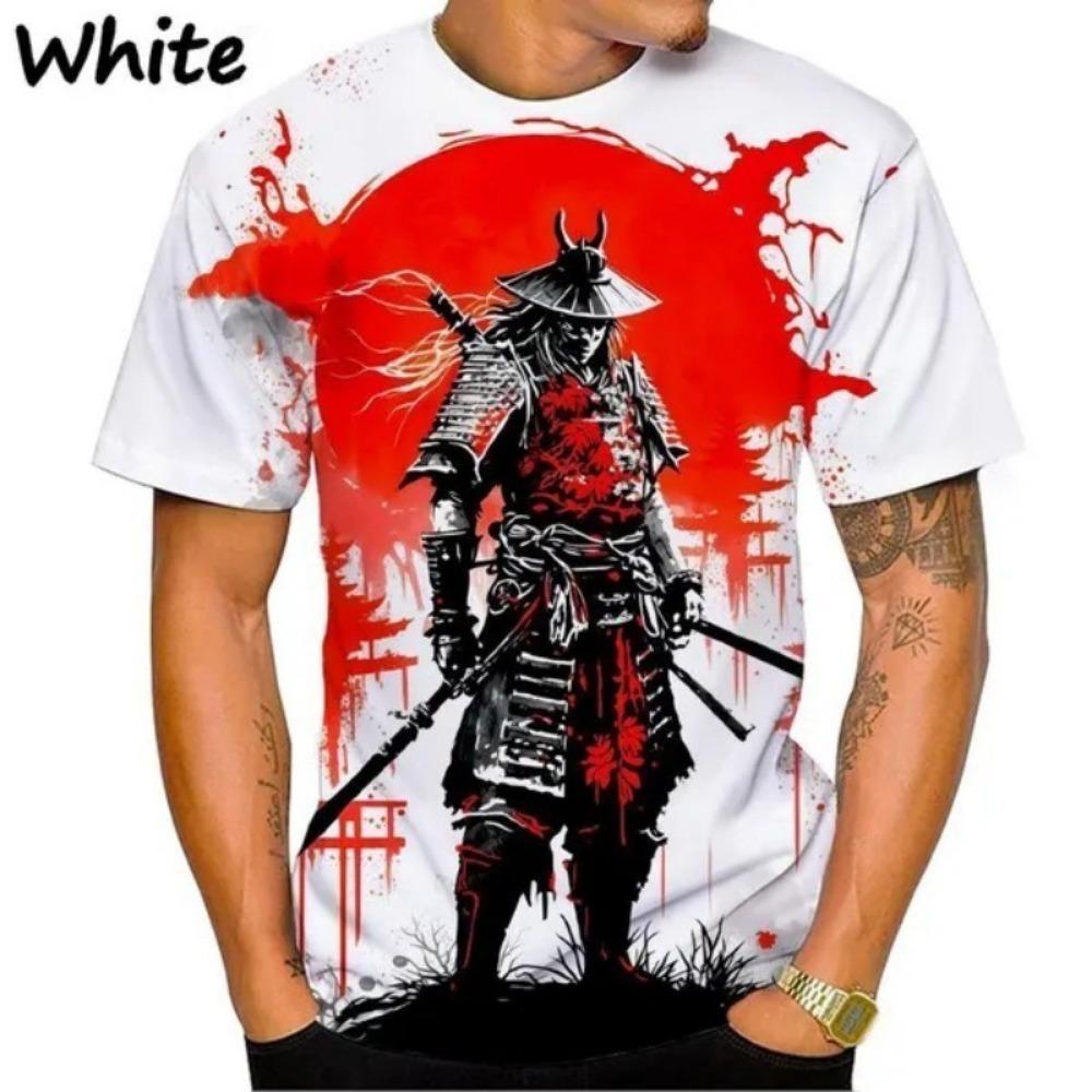 Japanese Samurai 3 print, Japanese armor t-shirt, ninja neck, round neck, short sleeved, cherry blossom, male and female swords.