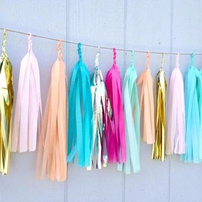5x Ghirlandă cu ciucuri din hârtie de mătase, Banner din hârtie, Articole de petrecere, Kituri DIY, Bunting de nuntă, Decor pentru camera copilului, Decorațiune petrecere baby shower
