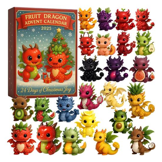 

2025 Fruit Dragon Advent Calendar 24 Days Christmas Countdown Calendar Fun Dragon Gifts for Dragon Lovers Collectors Dragon