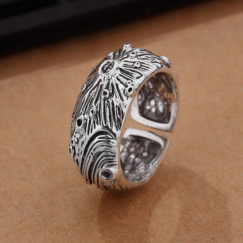 Men s Adjustable S925 Sterling Silver  Volcano  Ring - Trendy Retro Design